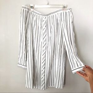 OFF SHOULDER WHITE pin stripe dress